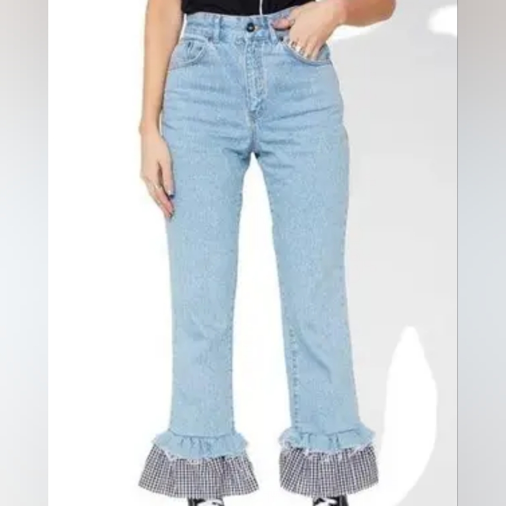 The Ragged Priest Gingham Ruffle Hem Savanna Jeans Sz 26